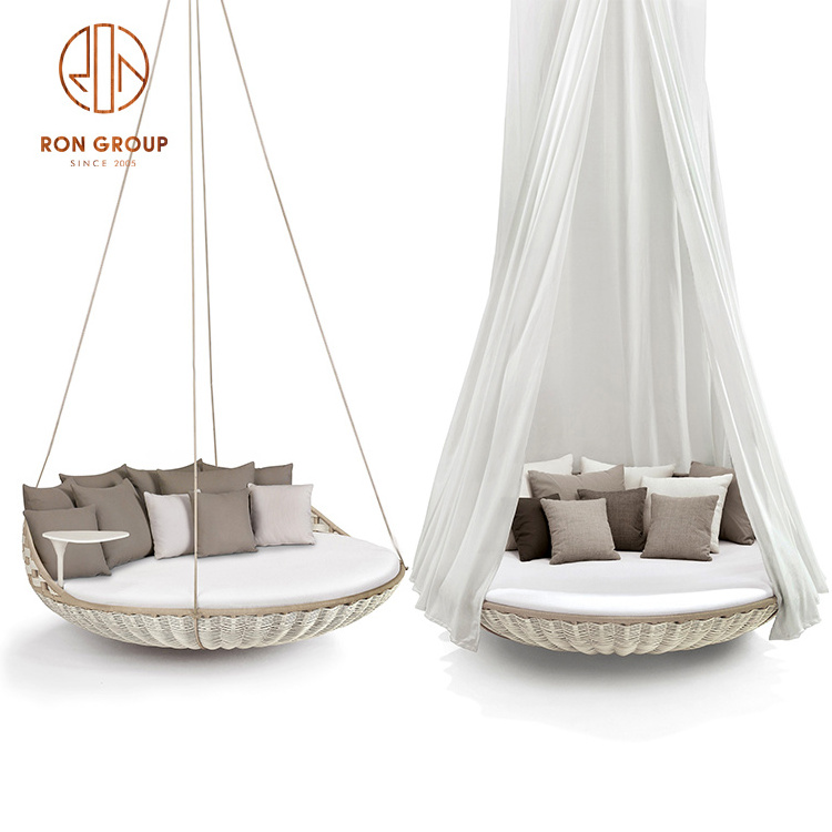 Modern European Style Heavy Duty Round Patio Rattan Swings Outdoor Furniture Garden Camping Hanging Rope Cotton Hammock Chair