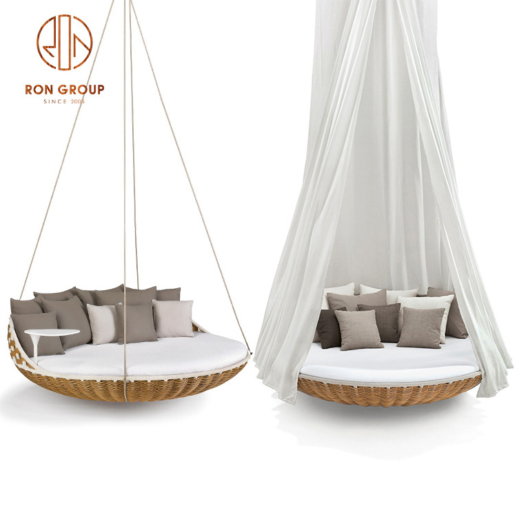 Modern European Style Heavy Duty Round Patio Rattan Swings Outdoor Furniture Garden Camping Hanging Rope Cotton Hammock Chair