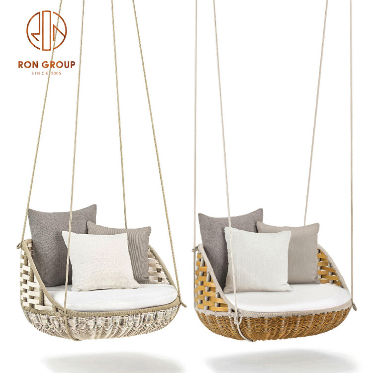 Wholesale Garden Outdoor Balcony Furniture Stand Hammock Egg Wicker Patio Rattan Hanging Swing Chair With Cushion