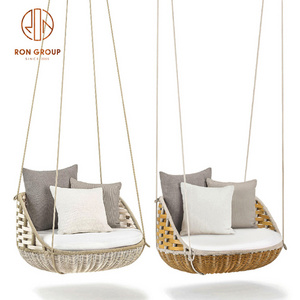 Wholesale Garden Outdoor Balcony Furniture Stand Hammock Egg Wicker Patio Rattan Hanging Swing Chair With Cushion