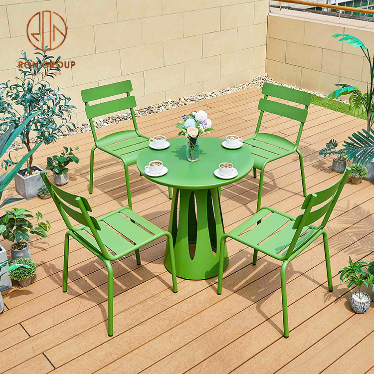 2023 New Design Custom Garden Hotel Restauration Hardware Aluminum Dinning Table and Chairs Sets French Patio Outdoor Furniture