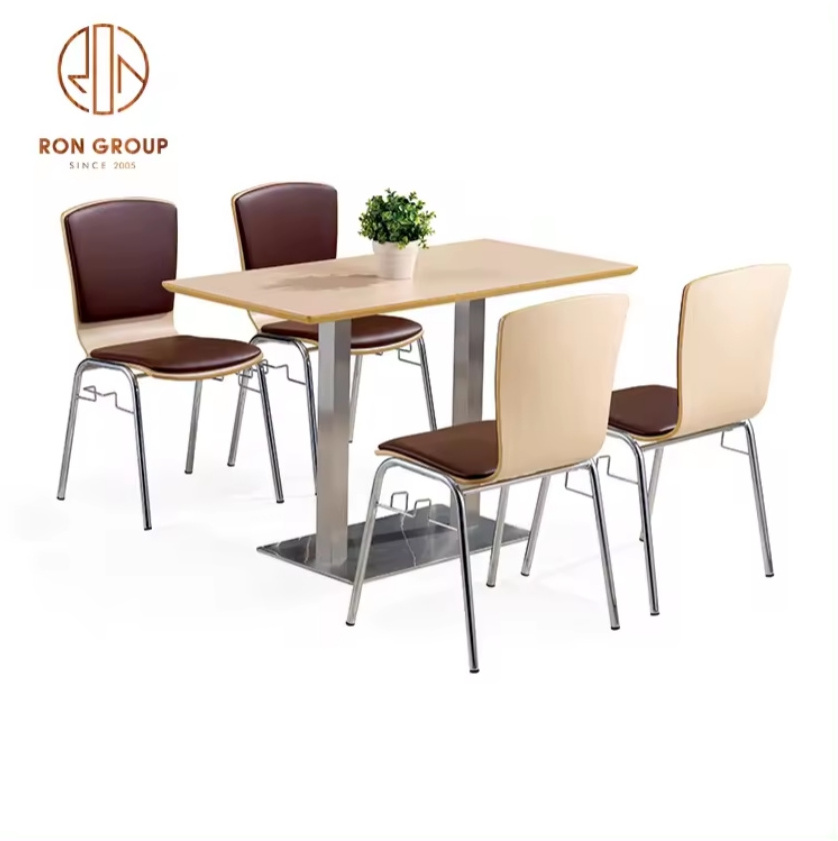 Cheap simple canteen cinema dining area furniture hamburger fast food restaurant modern dinning tables and chairs set for 4