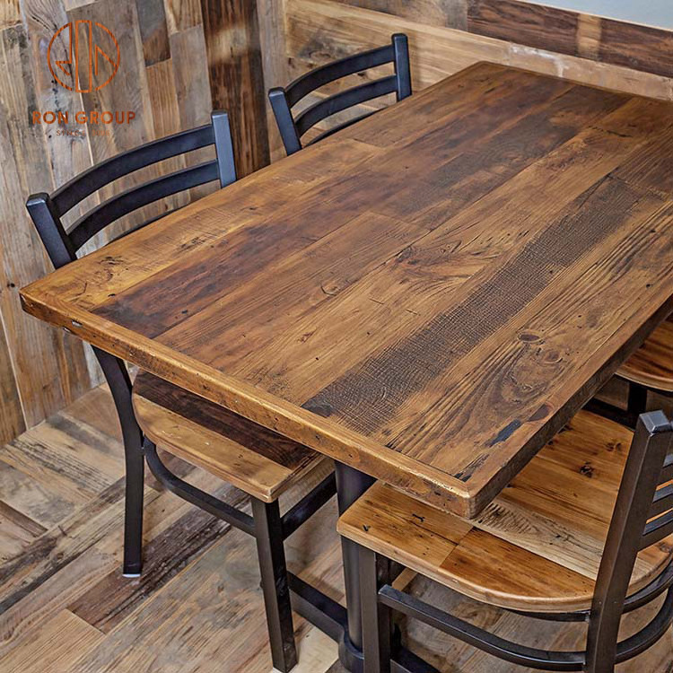 Wholesale Custom Logo Solid Wood Square Mosaic Pattern Tables Catering Cafe Bar Fast Food Restaurant Wooden Table Top