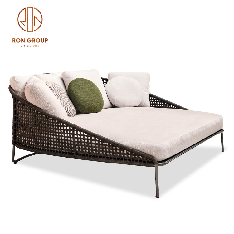 All weather hotel tent luxury resort garden outdoor patio furniture metal legs three seat garden lounge wicker rattan sofa