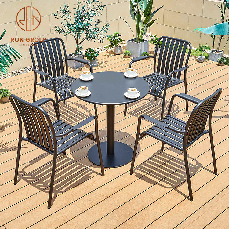 2023 New Design Custom Garden Hotel Restauration Hardware Aluminum Dinning Table and Chairs Sets French Patio Outdoor Furniture