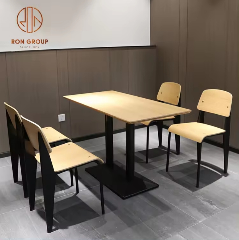 Cheap simple canteen cinema dining area furniture hamburger fast food restaurant modern dinning tables and chairs set for 4