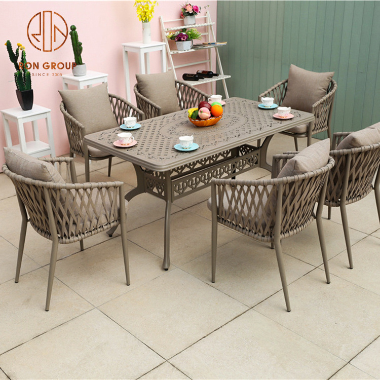 2023 Cheap Price Custom Nordic Modern Aluminum Patio Dining Furniture Restaurant Waterproof Garden Set Outdoor Rattan Chair