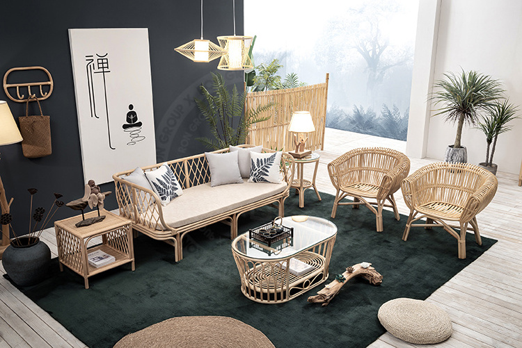 New Series Vintage Living Room Cafe Rattan Furniture High Quality Indoor Outdoor Garden Rattan Sofa