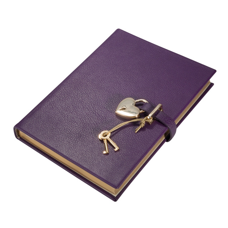 Beautiful Lichee Pattern PU leather diary with heart lock and key