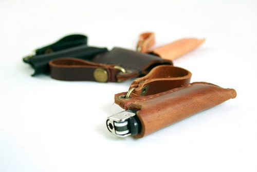 Custom leather lighter case leather lighter holder with strap to hang on trousers or belts