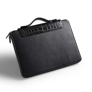 Black leather expanding file folder carrying case with handle