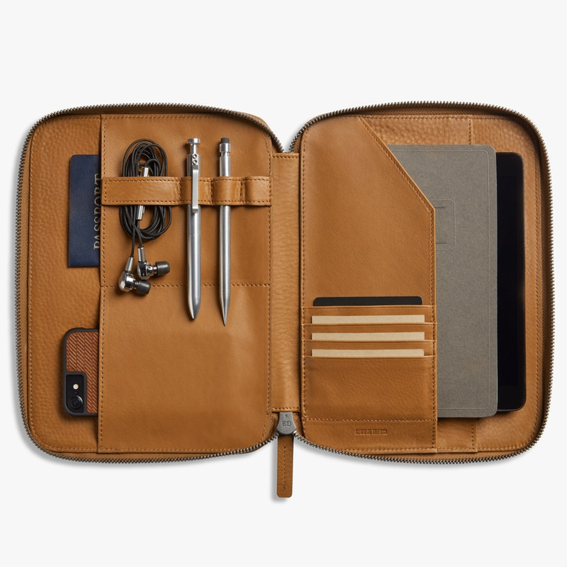 A4 Laptop Case Leather Tech Portfolio Organiser  document Folder for Tech Devices, Passport, Smartphone, Tablet