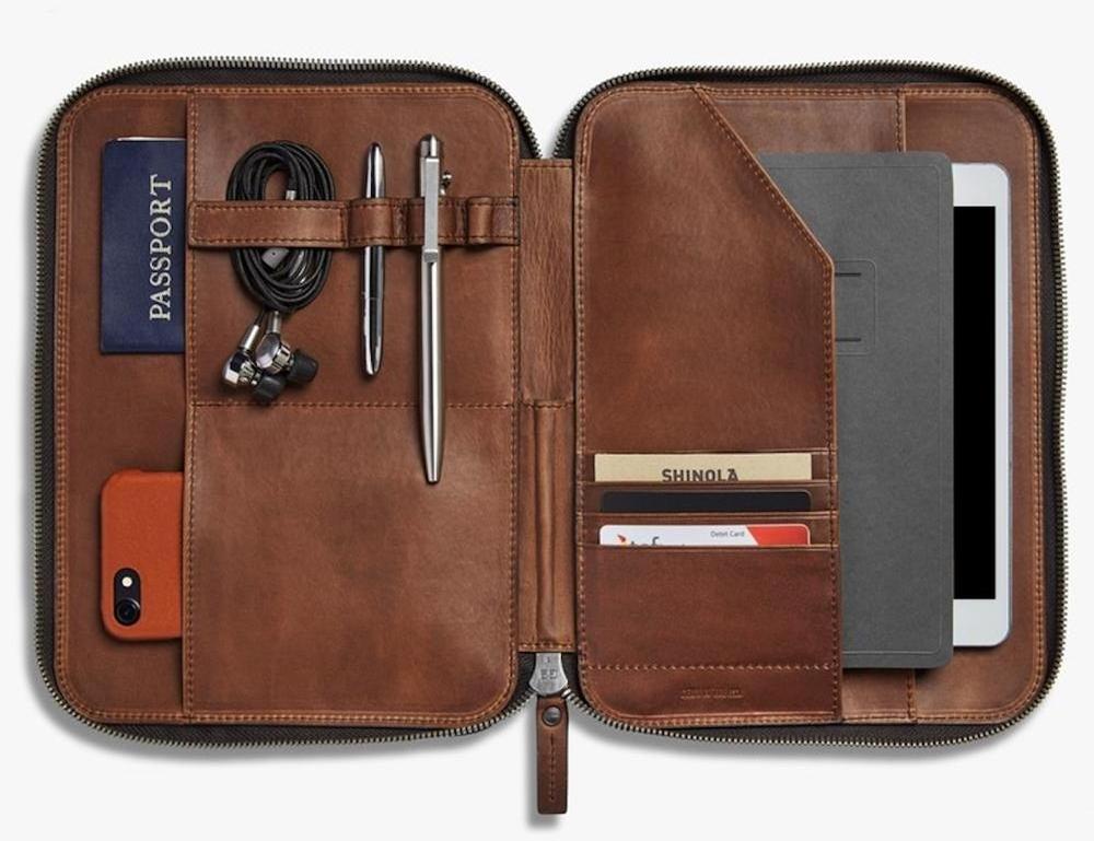 A4 Laptop Case Leather Tech Portfolio Organiser  document Folder for Tech Devices, Passport, Smartphone, Tablet