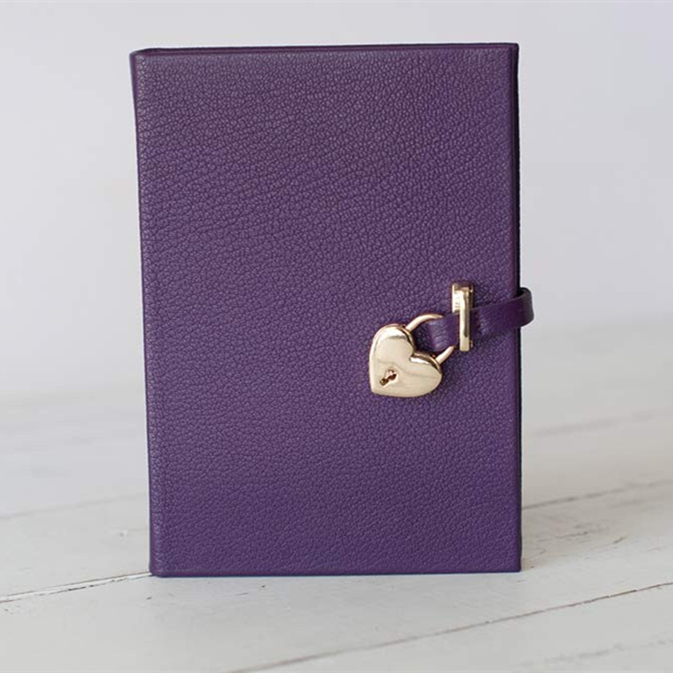 Beautiful Lichee Pattern PU leather diary with heart lock and key