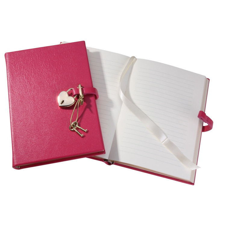 Beautiful Lichee Pattern PU leather diary with heart lock and key