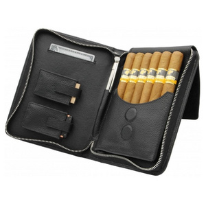 Stylish black genuine real leather cigar travel case