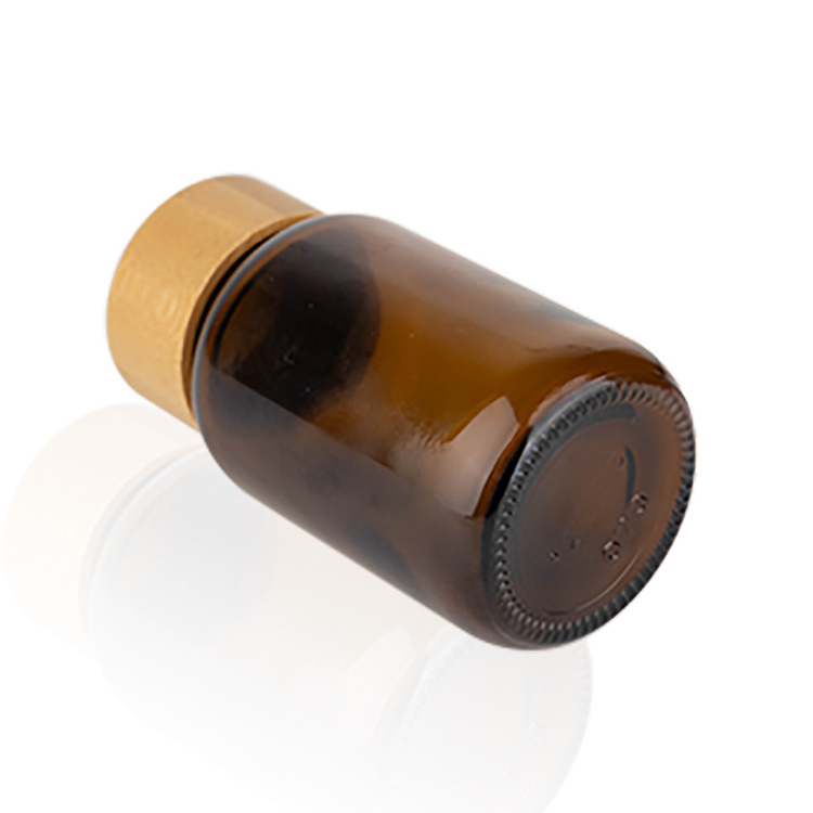 supplement vitamin bottle 60ml 100ml 120ml 150ml 200ml 250ml wide mouth amber glass capsule bottle bamboo lid with sticker label