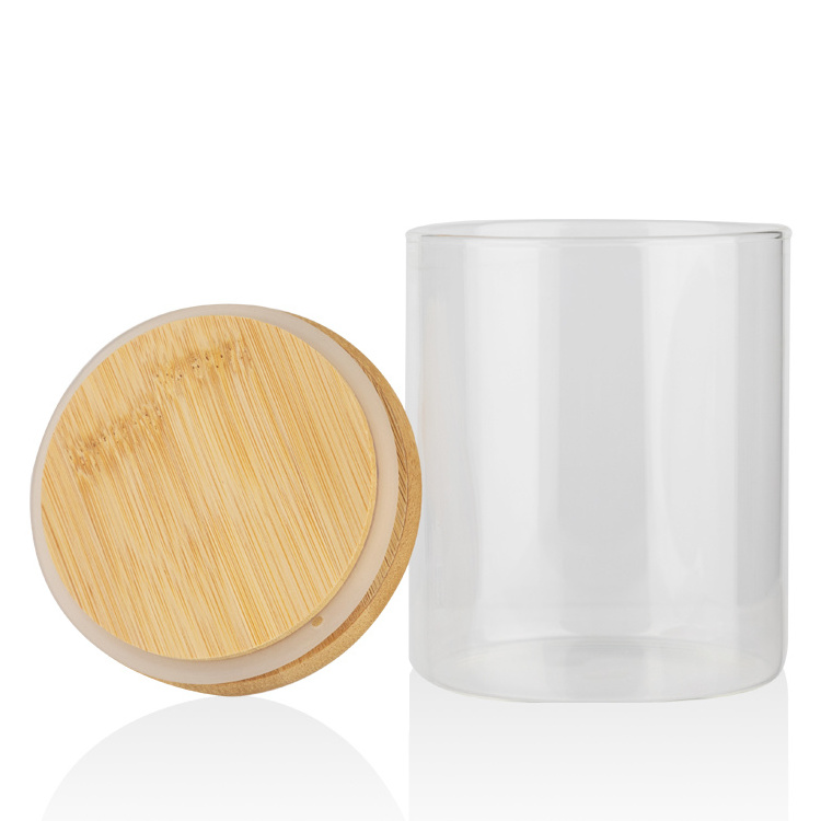 high borosilicate glass tea glass cup environmental jars with bamboo lid jars with bamboo lid