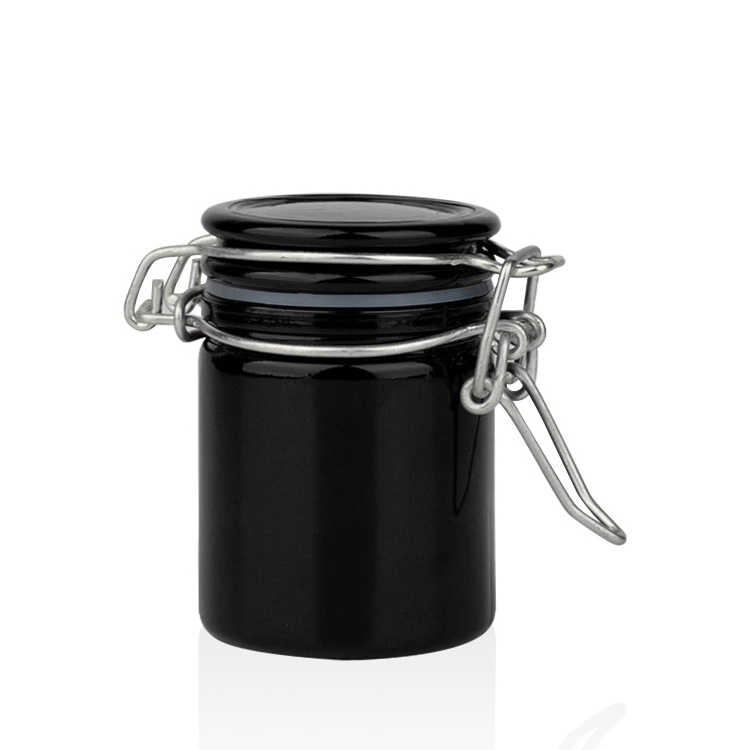 Unique Design Black Glass Cosmetic Bottle with Steel Locker Black Flip Cap 50g Skincare Container Packing Set