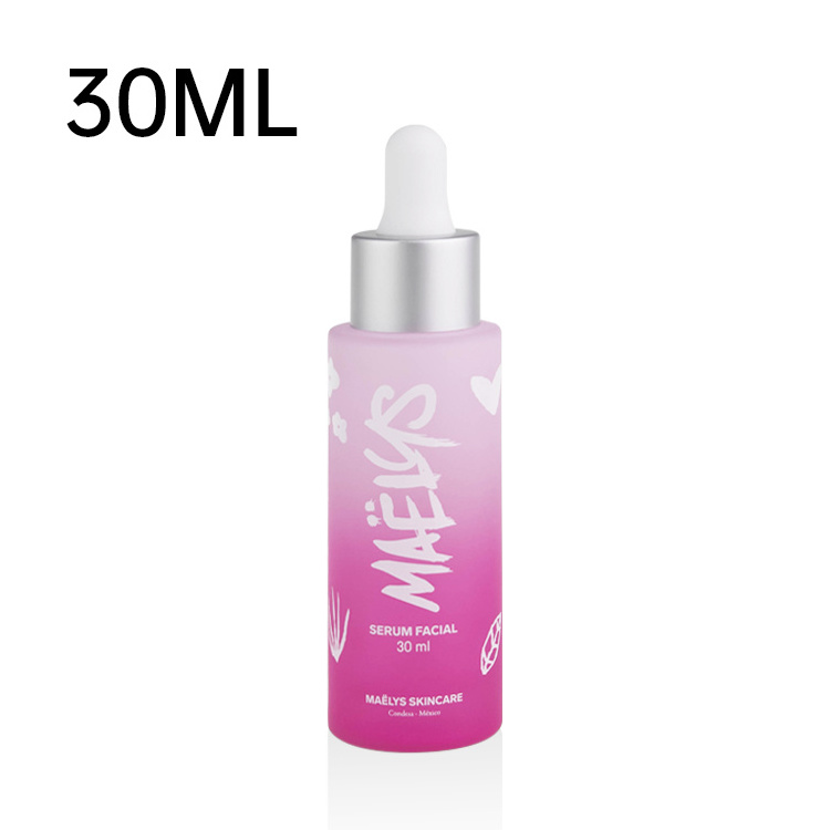 Custom Cosmetic Package Supplier Face Cream Aluminum Skin Care Packaging Screen Printing Dropper 30ml Glass Bottle Jar Pink