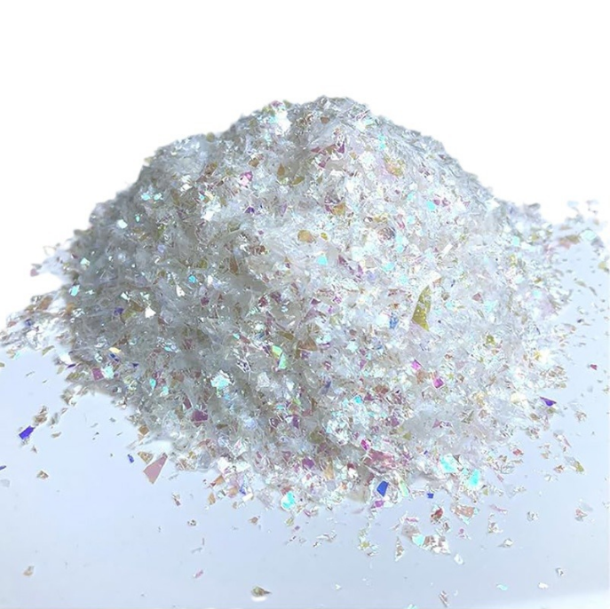 Artificial flakes fake snow powder PET iridescent white flash flakes for Christmas decoration