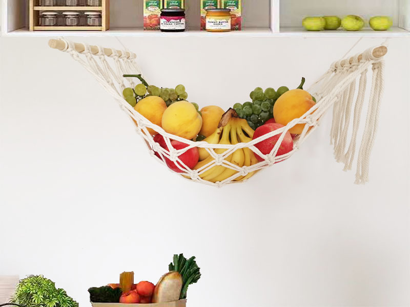 Boho Kitchen Decor Hanging Storage Basket Holder Banana Macrame Fruit Hammock