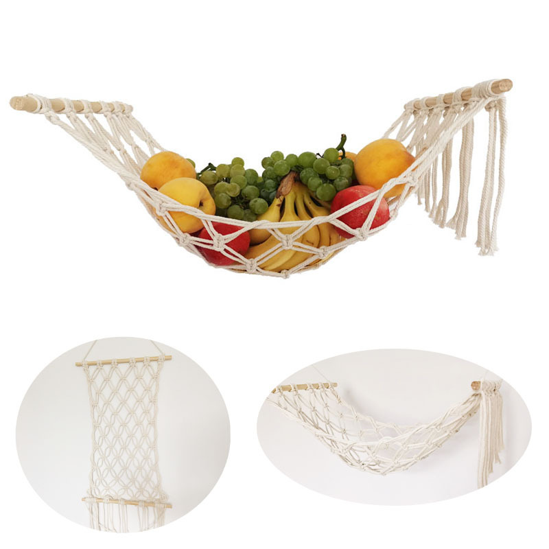 Boho Kitchen Decor Hanging Storage Basket Holder Banana Macrame Fruit Hammock