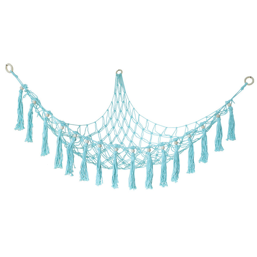 Home Boho Decor Stuffed Animal Toy Macrame Hammock Corner Hanging Tassels Net Toy Organizer Storage Holder