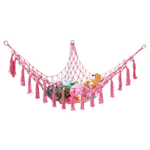 Home Boho Decor Stuffed Animal Toy Macrame Hammock Corner Hanging Tassels Net Toy Organizer Storage Holder