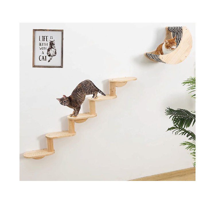 Cat Shelf for Wall Mount Hammock with 5-Levels Climbing Ladder Moon Cat Climbing Set