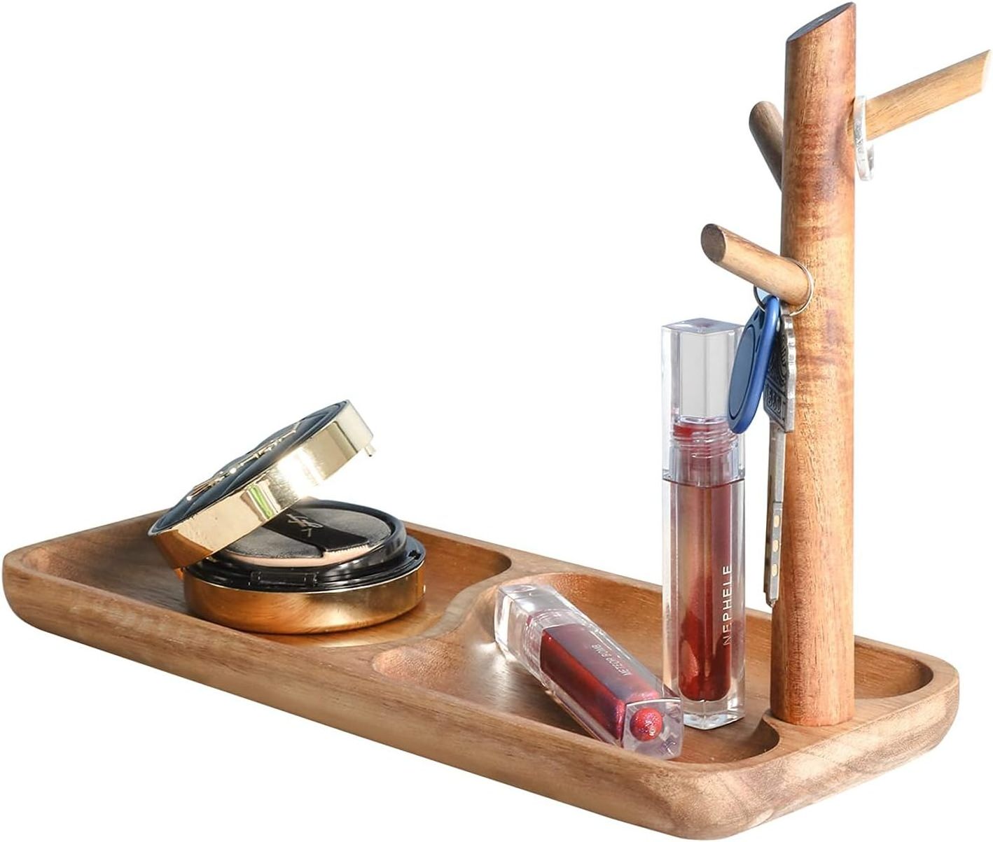 Entryway Table Valet Perfume Tray Wood Key Holder Wooden Jewelry Organizer Ring Dish for Phone Bracelets Watches