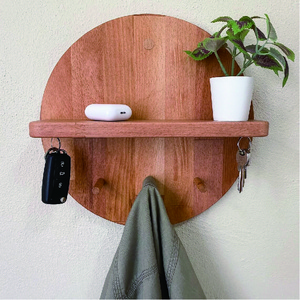 Wall Mount Wood Entryway Coat Rack Key Holder Organizer with Shelf