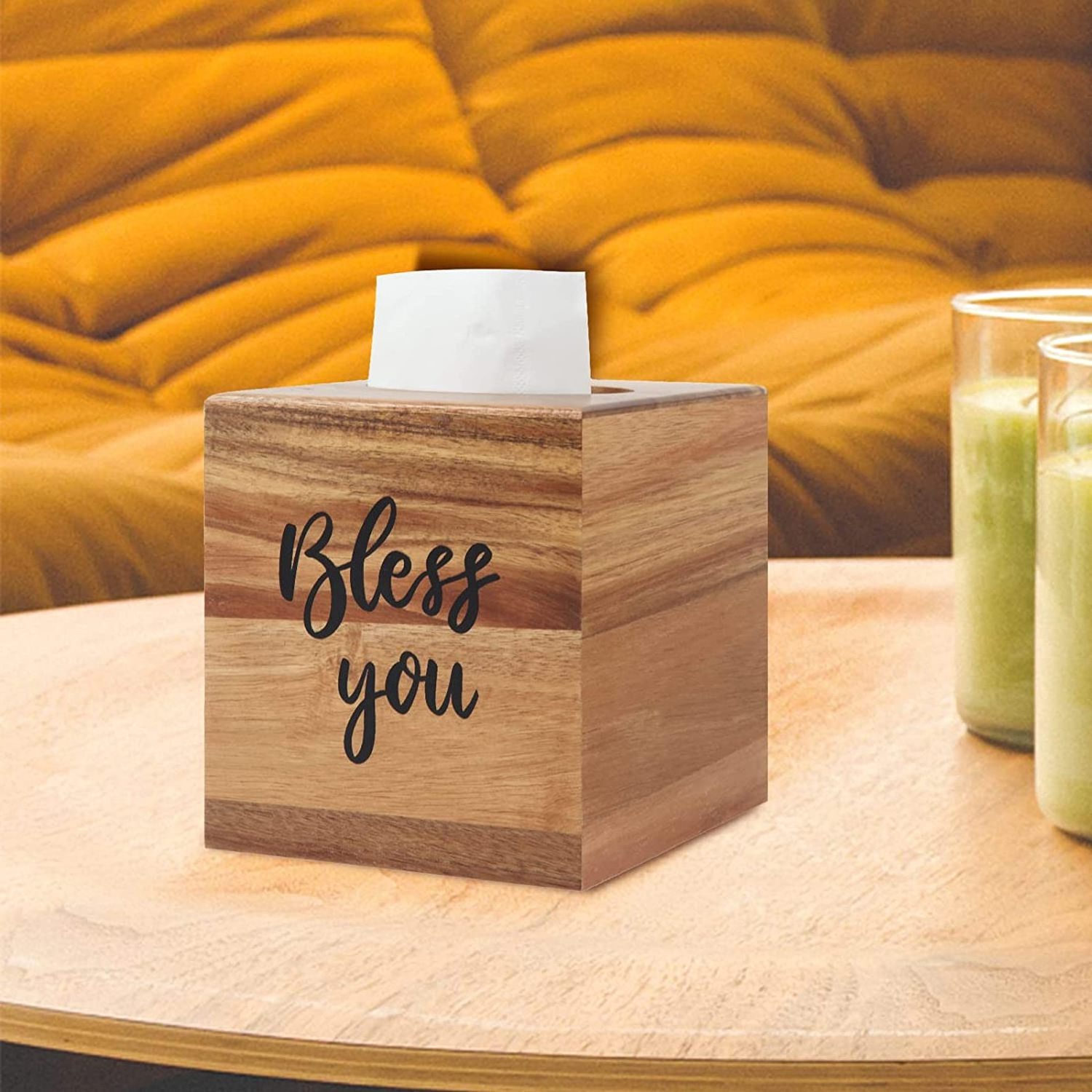 Bless You Facial Paper Holder Home Decor Napkin Dispenser Wood Tissue Paper Box Restaurant Vanity Countertops Square Tissue Box