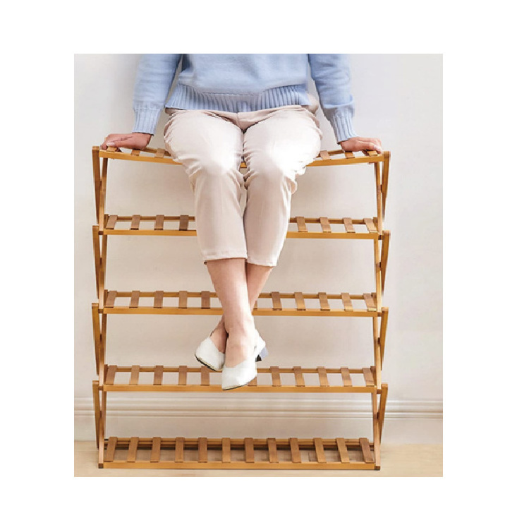 Folding Bamboo Shoe Rack  4-Tier Multifunctional Free Standing Shoe