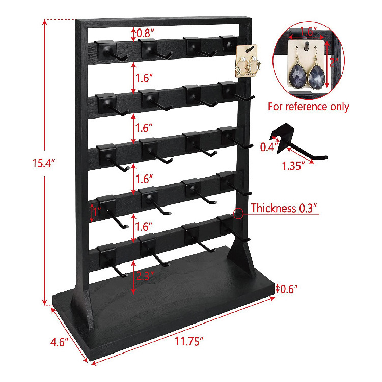 Wooden Jewelry Display Rack with 20 White Hooks, Earring Display Holder Stand