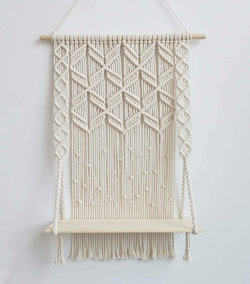 Boho Home Wall Decoration Handmade Cotton Rope Bohemian Macrame Cord Wood Woven Hanging Plant Hangers Shelf