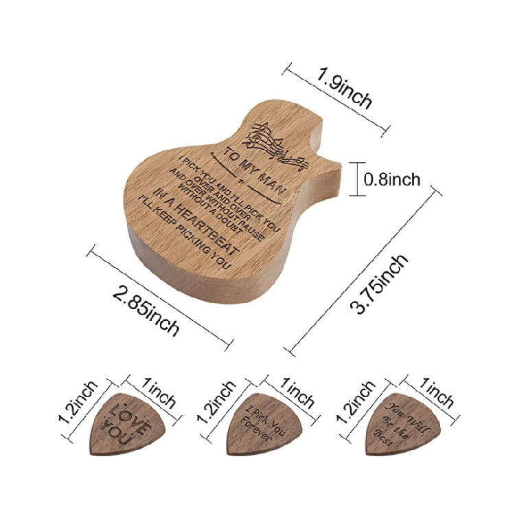 Personalized Wood Guitar Picks Box with 3pcs Wood Picks