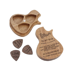 Personalized Wood Guitar Picks Box with 3pcs Wood Picks