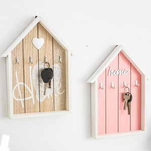 Wood wall mounted hanging key holder box hook