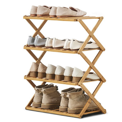 Folding Bamboo Shoe Rack  4-Tier Multifunctional Free Standing Shoe