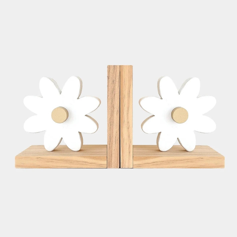 Wholesale 3D Creative Wooden Bookends Unique Decorative Kids' Bookends with Kawaii Design-Daisy Bookends for Nursery Shelves