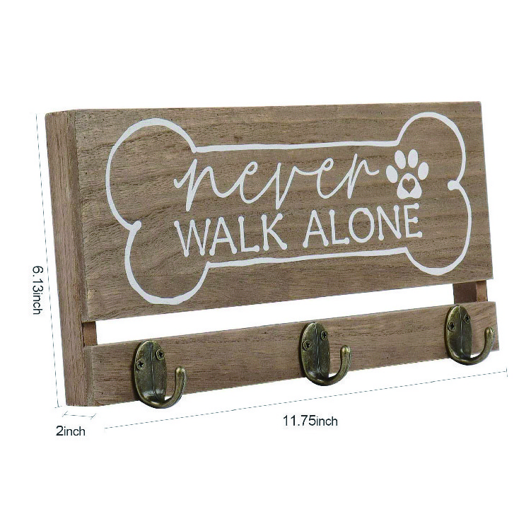 Wooden Kitchen Decorative Key Holder & Single-Tier Dog Leash Hook Wall Mount for Entry Way Bathroom or Living Room