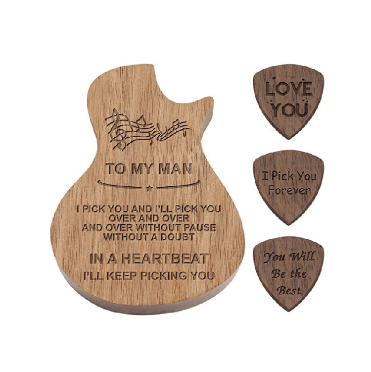 Personalized Wood Guitar Picks Box with 3pcs Wood Picks