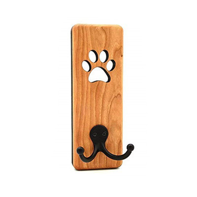 Wall mounted wood hook with dog footprint dog leash holder