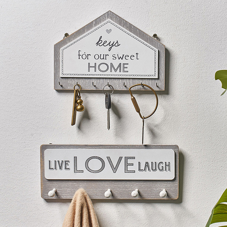 Creative Home Wall Decoration Board Hook Wooden Hanging Wall Mounted Storage Key Holder