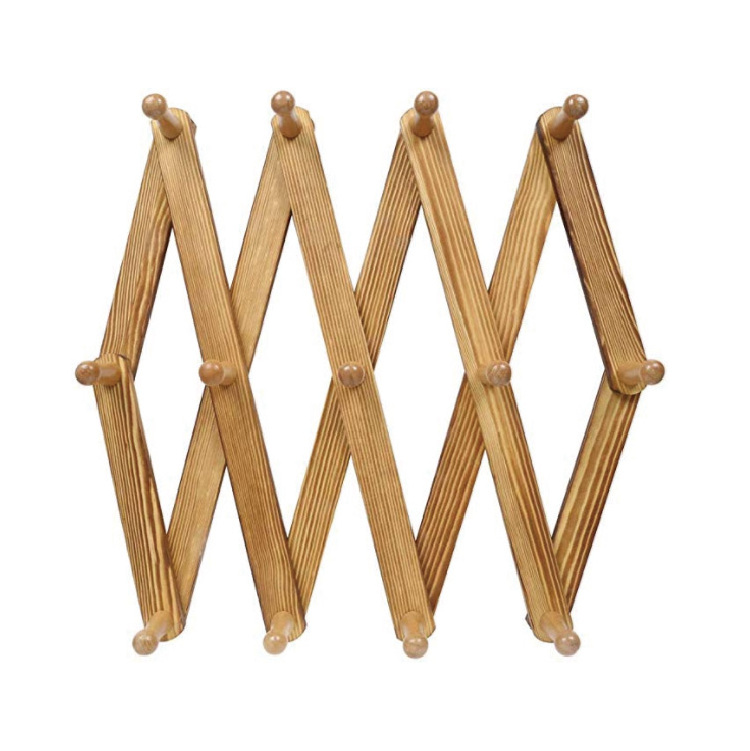 Wall Mounted Accordion Pine Wood Hook for Coat Rack Hanging