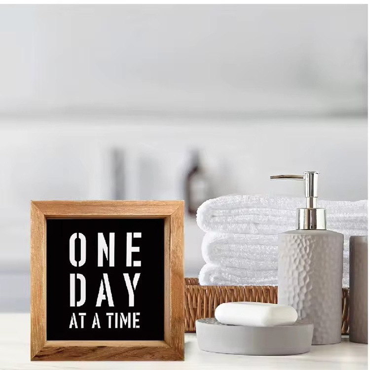 Farmhouse Inspirational Quote Wood Block Decorative Bathroom Signs Wooden Sign Desk Decor