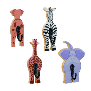 Decorative Kids Coat Wall Mounted Hooks Wooden Safari Animal Wall Hooks  Nursery Bedroom Home Decor