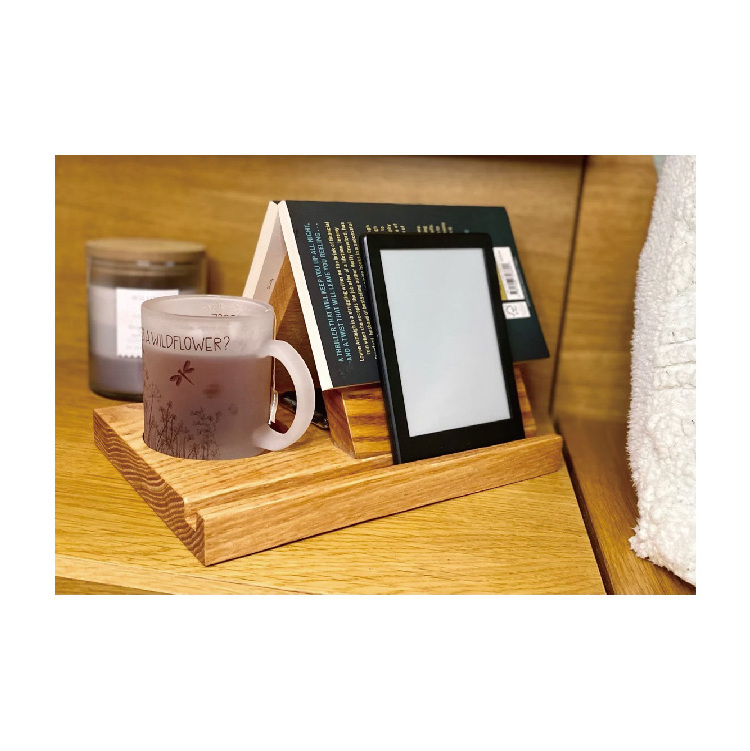 Wooden Triangle Book Holder With Cup Holder And Tablet Holder