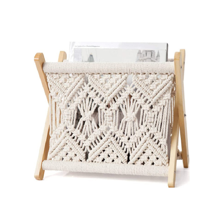 Magazine Rack Small Boho Magazine Holder Storage Basket Standing Rack for Books,